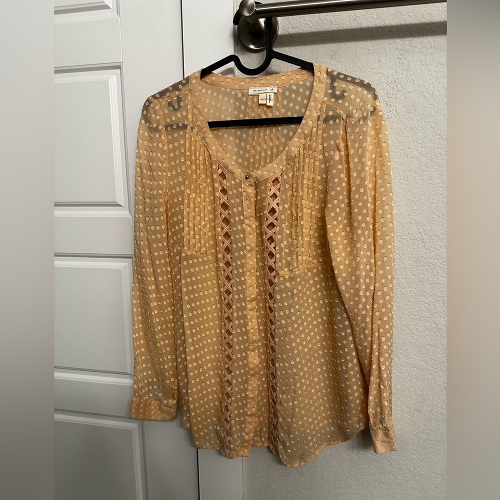 Light peach colored blouse from meadow rue for Anthropologie.